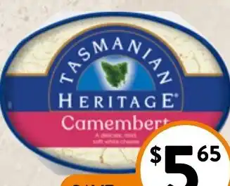 Foodworks Tasmanian Heritage Triple Cream Brie or Camembert Cheese 125g offer