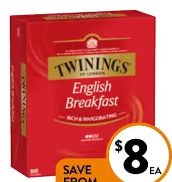 Foodworks Twinings Tea Bags 80/100 Pack Varieties offer