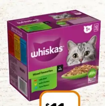 Foodworks Whiskas Favourites Wet Cat Food 12 Pack x 85g 100g offer