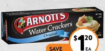 Foodworks Arnott's Original Water Crackers 125g offer