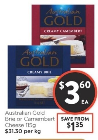 Foodworks Australian Gold Brie or Camembert Cheese 115g offer