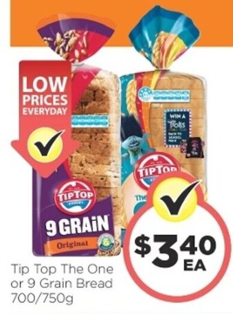 Foodworks Tip Top The One or 9 Grain Bread 700/750g offer