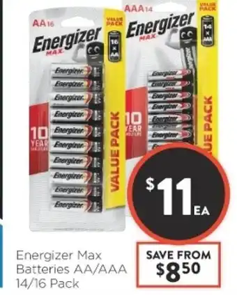 Foodworks Energizer Max Batteries AA/AAA 14/16 pack offer
