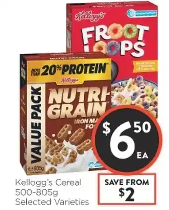 Foodworks Kellogg's Cereal 500-805g offer