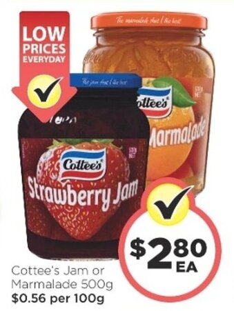Foodworks Cottee's Jam or Marmalade 500g offer