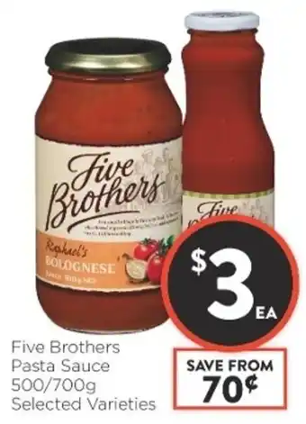 Foodworks Five Brothers Pasta Sauce 500/700g offer