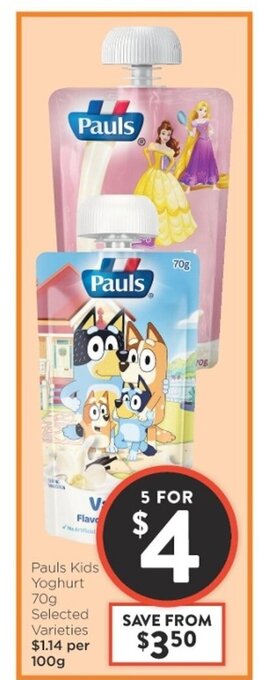 Foodworks Pauls Kids Yoghurt 70g offer