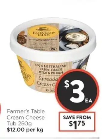 Foodworks Farmer's Table Cream Cheese Tub 250g offer