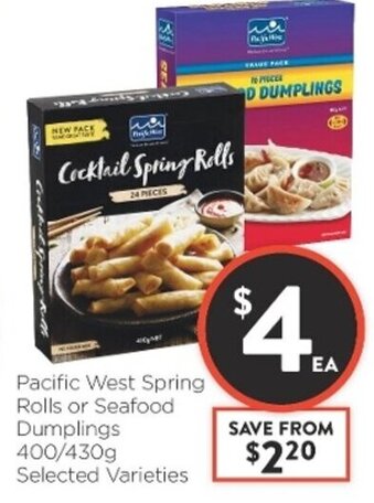 Foodworks Pacific West Spring Rolls or Seafood Dumplings 400/430g offer