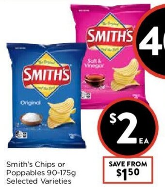 Foodworks Smith's Chips or Poppables 90-175g offer