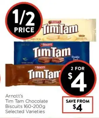 Foodworks Arnott's Tim Tam Chocolate Biscuits 160-200g offer