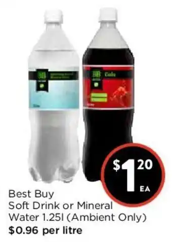 Foodworks Best Buy Soft Drink or Mineral Water 1.25L offer