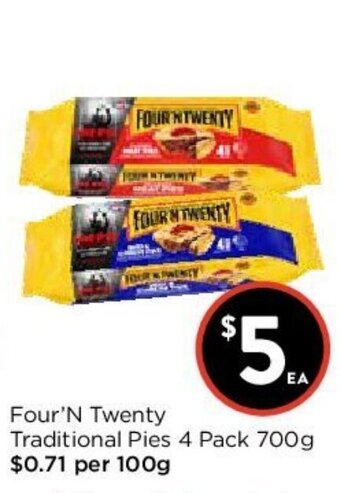 Foodworks Four'N Twenty Traditional Pies 4 Pack 700g offer
