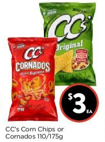 Foodworks CC's Corn Chips or Cornados 110/175g offer