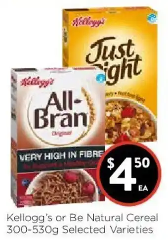 Foodworks Kellogg's or Be Natural Cereal 300-530g offer