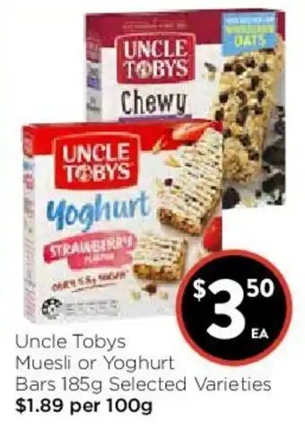 Uncle Toby's Muesli or Yoghurt Bars 185g