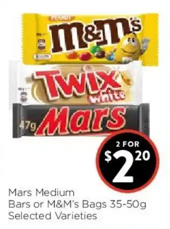 Foodworks mars Medium Bars or M&M's Bags 35-50g offer