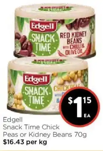 Foodworks Edgell Snack Time Chick Peas or Kidney Beans 70g offer