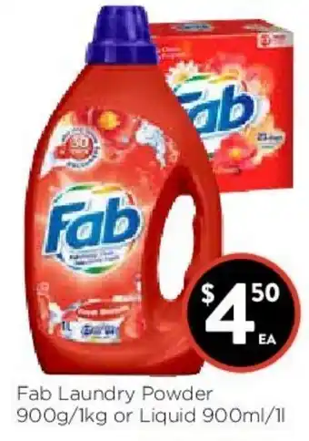 Fab Laundry Powder 900g/1kg or Liquid 900ml/1L
