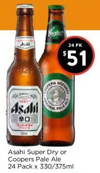 Asahi Super Dry or Coopers Pale Ale 24 Pack x 330/375ml
