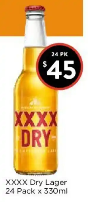 Foodworks XXXX Dry Lager 24 Pack x 330ml offer