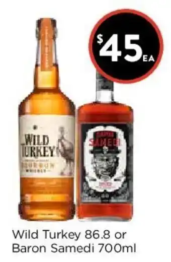 Foodworks Wild Turkey 86.8 or Baron Samedi 700ml offer