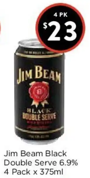 Foodworks Jim Beam Black Double Serve 6.9% 4 Pack x 375ml offer