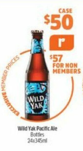BWS Wild Yak Pacific Ale Bottles 24x345ml offer