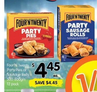 Spar Four N' Twenty Party Pies or Sausage Rolls 500-600gm 12 Pack offer