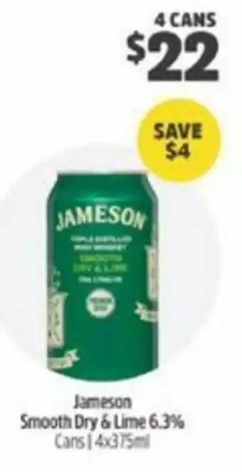 BWS Jameson Smooth Dry & Lime 6.3% Cans 4x375ml offer