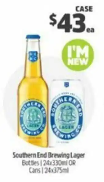BWS Southern End Brewing Lager Bottles 24x330ml OR Cans 24x375ml offer