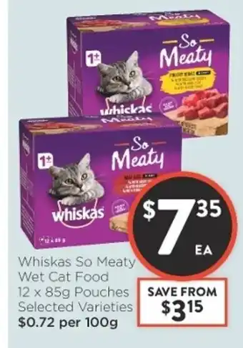 Foodworks Whiskas So Meaty Wet Cat Food 12x85g Pouches offer
