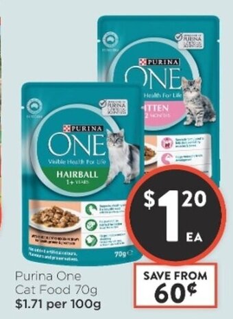 Foodworks Purina One Cat Food 70g offer