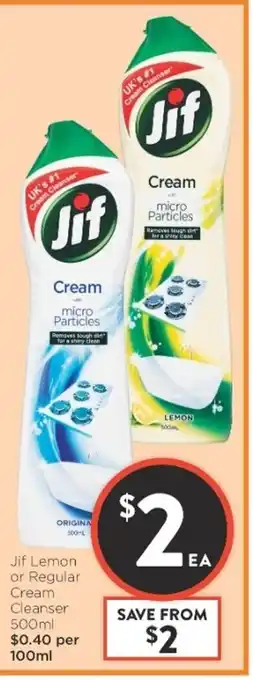 JIF Lemon or Regular Cream Cleanser 500ml
