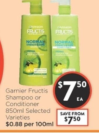 Foodworks Garnier Fructis Shampoo or Conditioner 850ml offer
