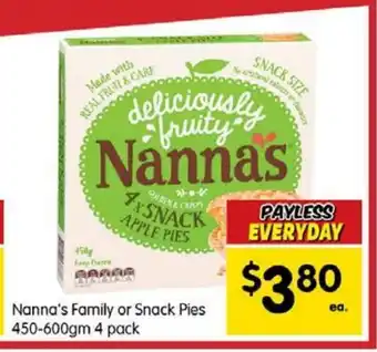 Spar Nanna's Family or Snack Pies 450-600gm 4 Pack offer