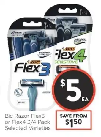 Foodworks Bic Razor Flex3 or Flex4 3/4 Pack offer