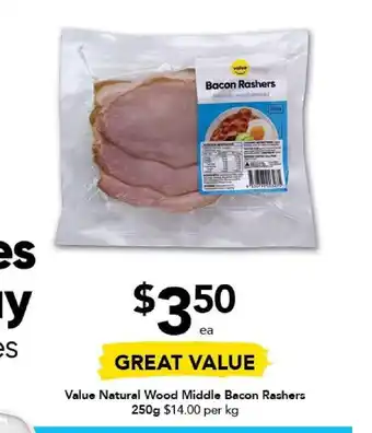 Drakes Value Natural Wood Middle Bacon Rashers 250g offer