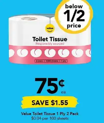 Drakes Value Toilet Tissue 1 Ply 2 Pack offer