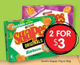 Spudshed Arnott's Shapes 175g to 190g offer
