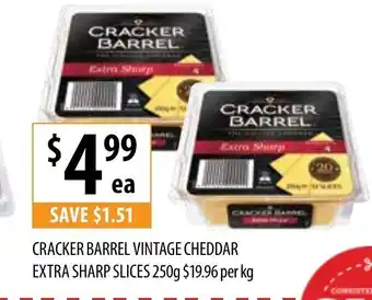 Cracker Barrel Vintage Cheddar Extra Sharp Slices 250g