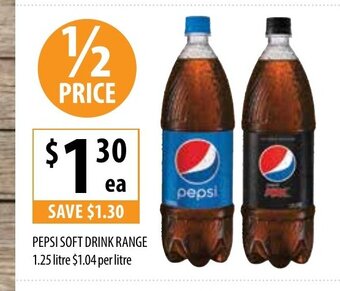 Supabarn Pepsi Soft Drink Range 1.25 Litre offer