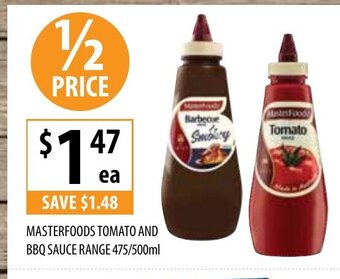 Supabarn Masterfoods Tomato and BBQ Sauce Range 475/500ml offer