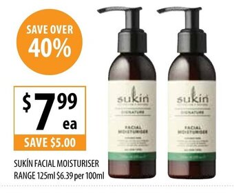 Supabarn Sukin Facial Moisturiser Range 125ml offer