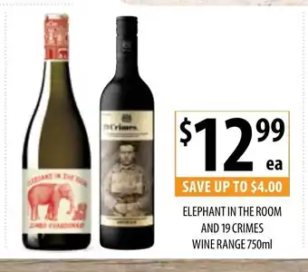 Supabarn Elephant in the Room and 19 Crimes Wine Range 750ml offer