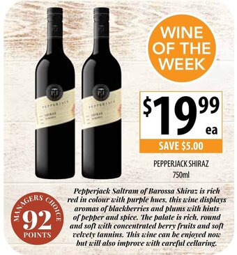 Supabarn Pepperjack Shiraz 750mL offer