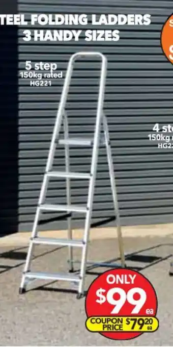 Steel Folding Ladders - 5 Step 150kg rated