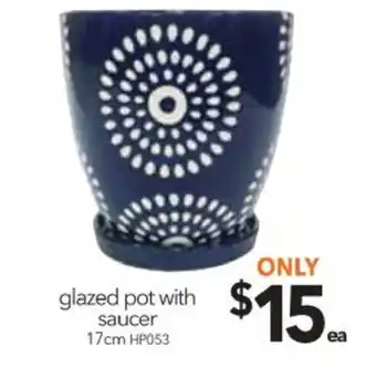 Cheap as Chips Glazed Pot with Saucer 17cm offer