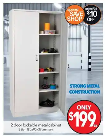 Cheap as Chips 2 Door Lockable Metal Cabinet 5 Tier 180x90x39cn - FA5545 offer