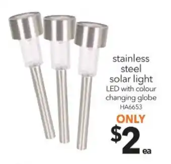 Cheap as Chips Stainless Steel Solar Light LED with Colour Changing Globe offer